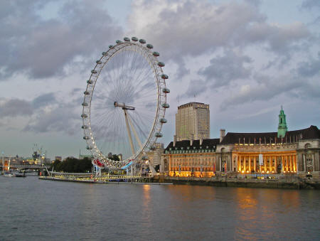 British Airways' London Eye is a 450 foot wheel that is located across the